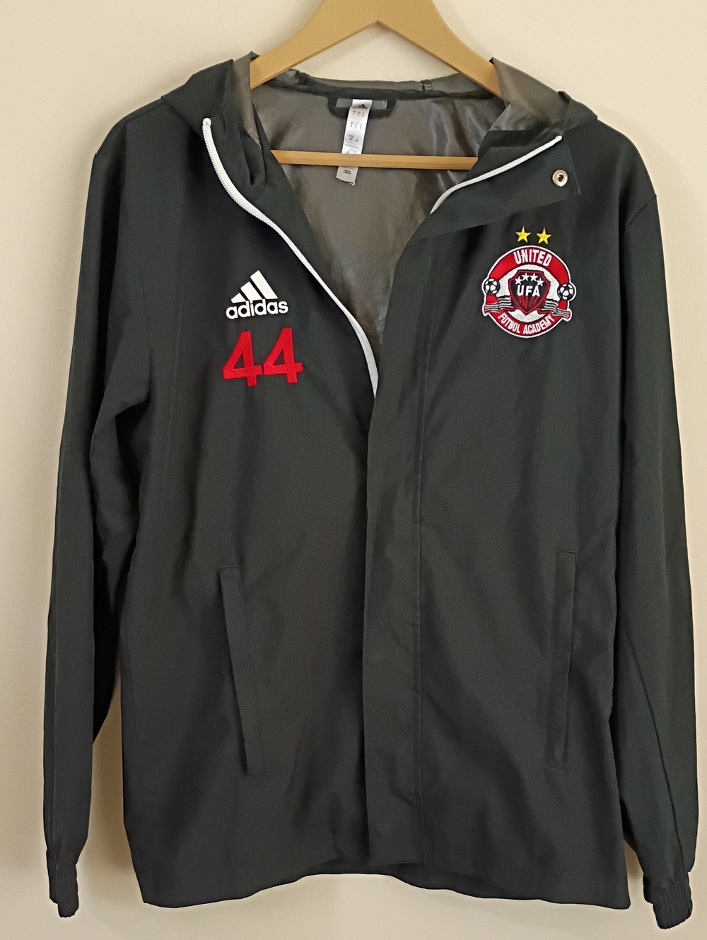 Adidas Entrada Hooded Windbreaker with Red Embroidered Accents